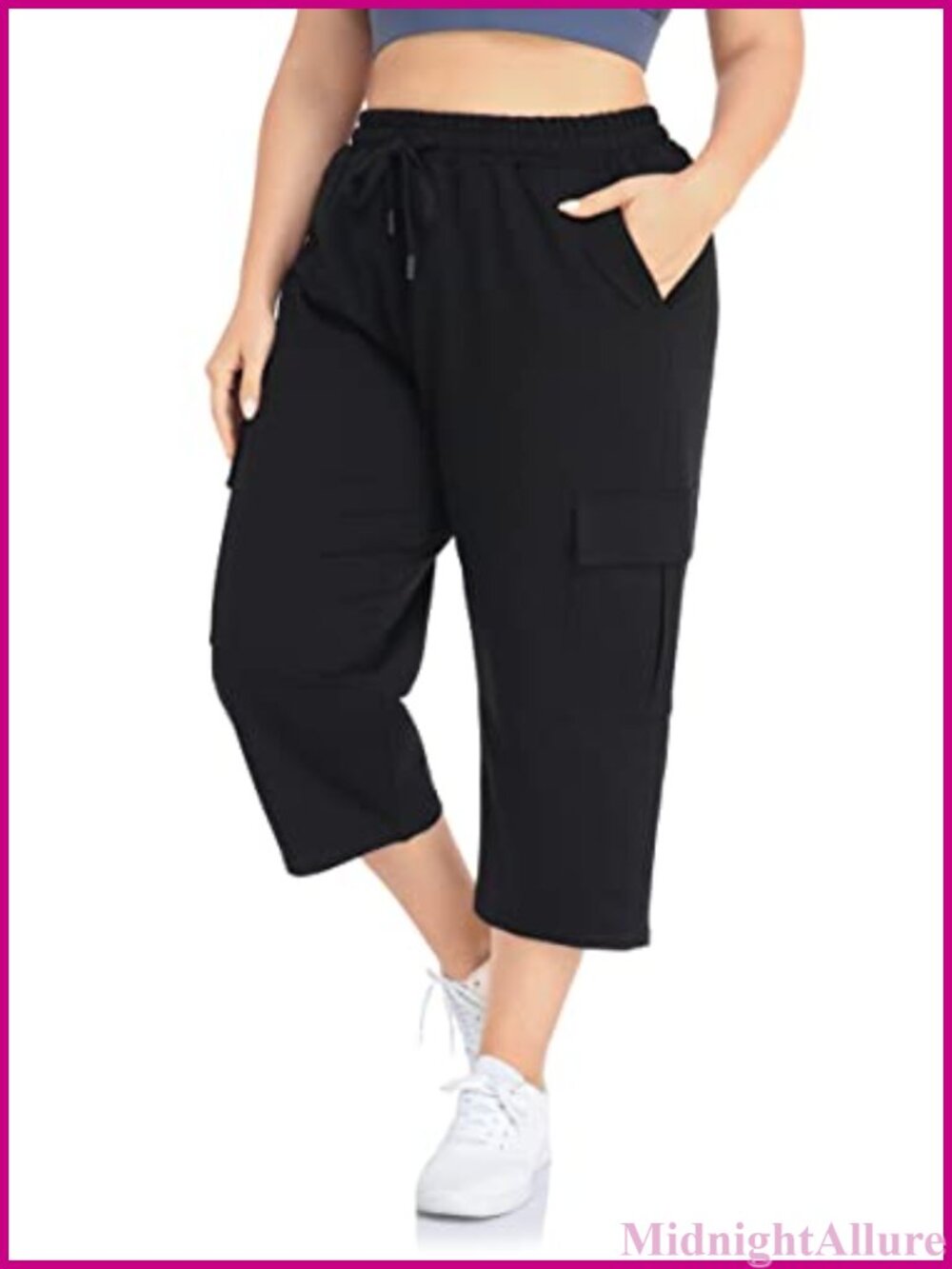 Plus Size Cargo Capri Sweatpants Workout Casual Crop Pants with Pockets